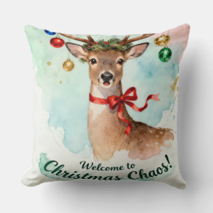 Welcome to Christmas Chaos - Cute reindeer Throw Pillow