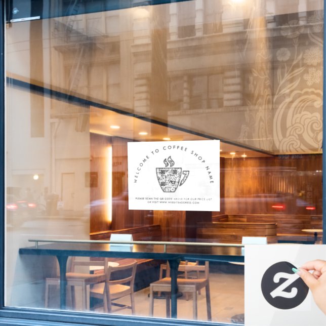 Welcome to Coffee Shop Name QR Code Window Cling (Cafe Window)