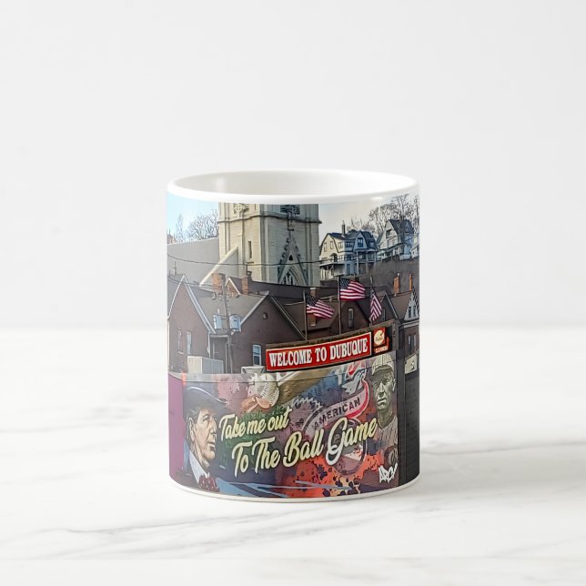 Welcome to Dubuque, Iowa Sign with American Flags Coffee Mug (Center)