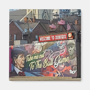 Welcome to Dubuque, Iowa Sign with American Flags Magnet