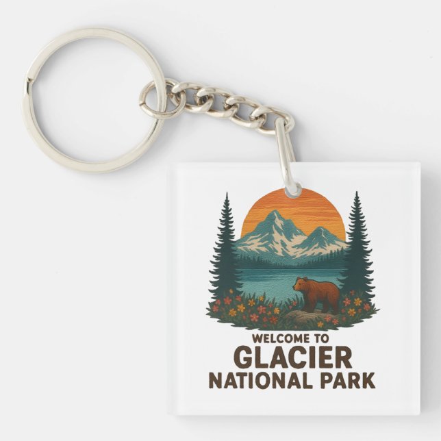 Welcome to Embroidery Glacier National USA Park Keychain (Front)