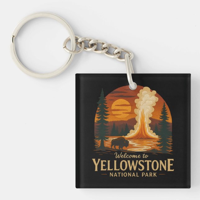 Welcome to Embroidery Yellowstone National USA  Keychain (Front)