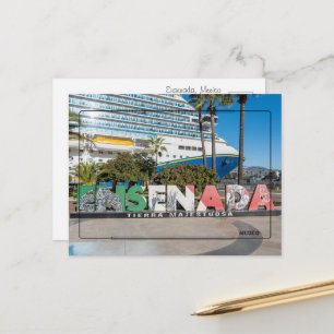 Welcome to Ensenada Mexico Sign   Colorful Baja  Postcard