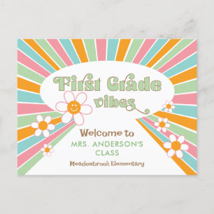 Welcome to First Grade 70s Retro Teacher's Postcard