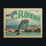 Welcome To Florida Postcard Dolphin Vintage Travel<br><div class="desc">Welcome To Florida Dolphin design in Vintage Travel style featuring a dolphin jumping out of the ocean with the text "Welcome To Florida".</div>