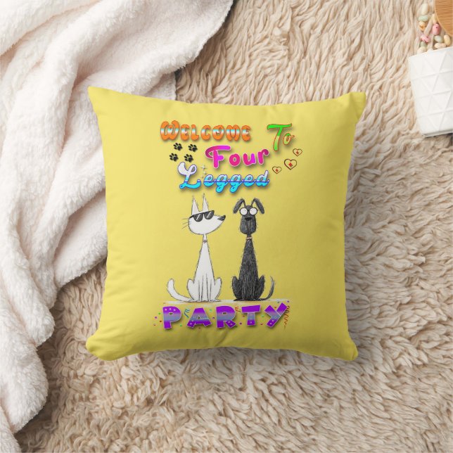 Welcome To Four Legged Party Throw Pillow (Blanket)