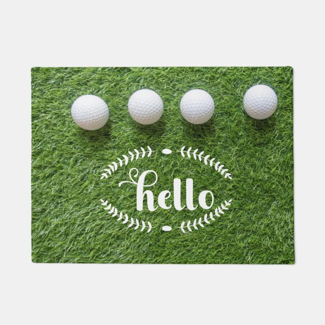 Welcome to golfer's home with golf balls Hello Doormat (Front)