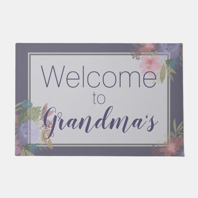 Welcome to Grandma's Flower Design on Dusty Purple Doormat (Front)
