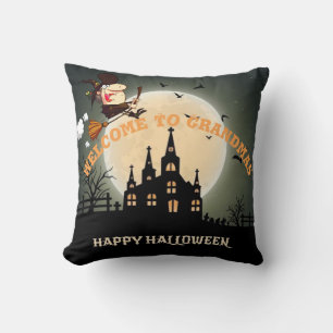 Welcome To Grandmas Halloween Witch Throw Pillow