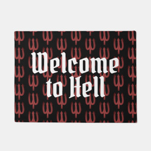 Welcome to hell Satan's fork pattern door mat