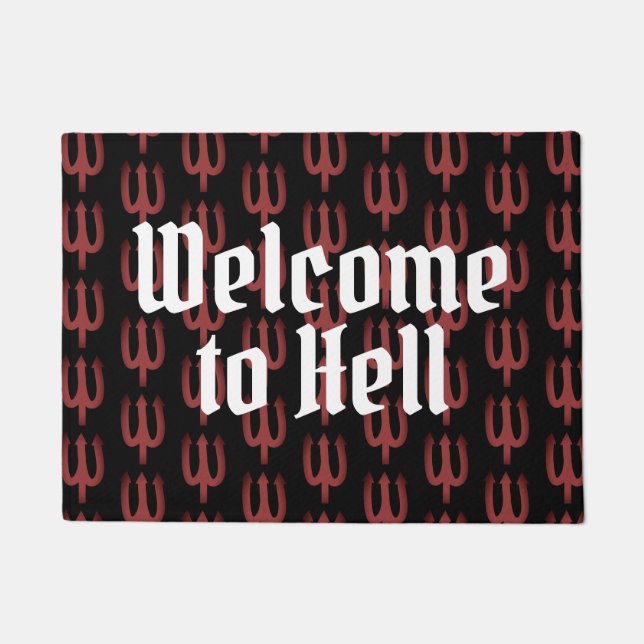 Welcome to hell Satan's fork pattern door mat (Front)