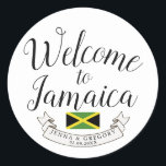 Welcome to Jamaica | Destination Wedding Custom Classic Round Sticker<br><div class="desc">A celebratory gift item tailored to your wedding guest travelling to see you in the beautiful country of  Jamaica.  All elements of this item are unlocked and adjustable to suit your needs. Have fun making it your own.</div>