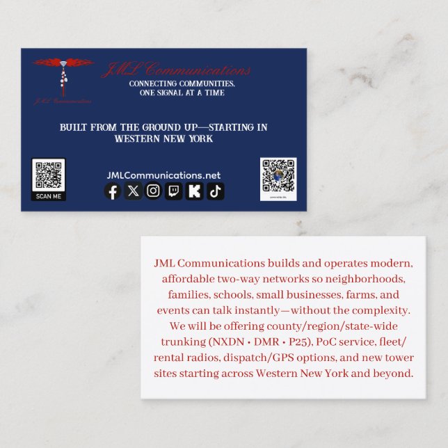 Welcome to JML Communications Business Card (Front/Back)