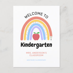  Welcome to Kindergarten Pastel Coloured Rainbow Postcard