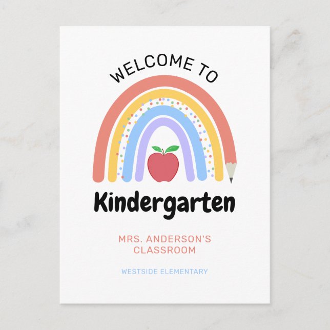  Welcome to Kindergarten Pastel Coloured Rainbow Postcard (Front)