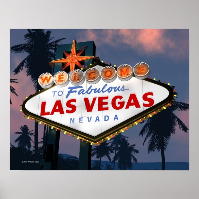 Welcome to Las Vegas Sign Night Retro Poster Print (Front)