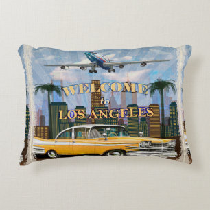 Welcome to Los Angeles retro poster. Accent Pillow