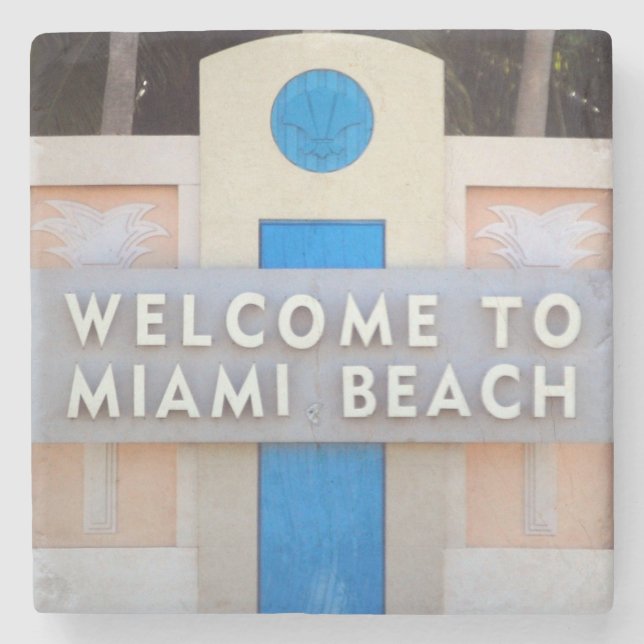 Welcome to Miami Beach sign Stone Coaster (Front)