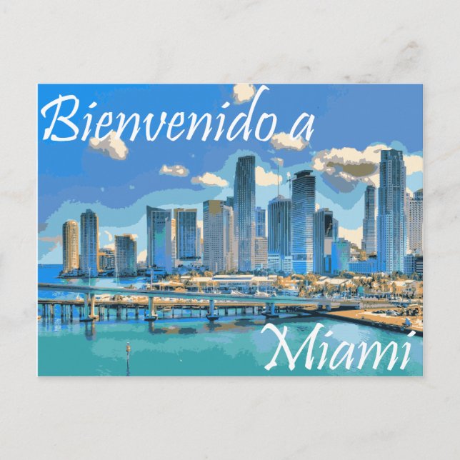 Welcome to Miami Spanish Paint Effected Image Postcard (Front)
