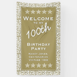 Welcome to my 100th Birthday Party - Gold/White Banner