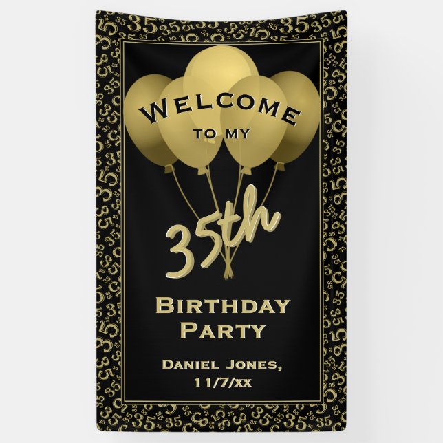 Welcome to my 35th Birthday Party - Gold/Black Banner (Vertical)