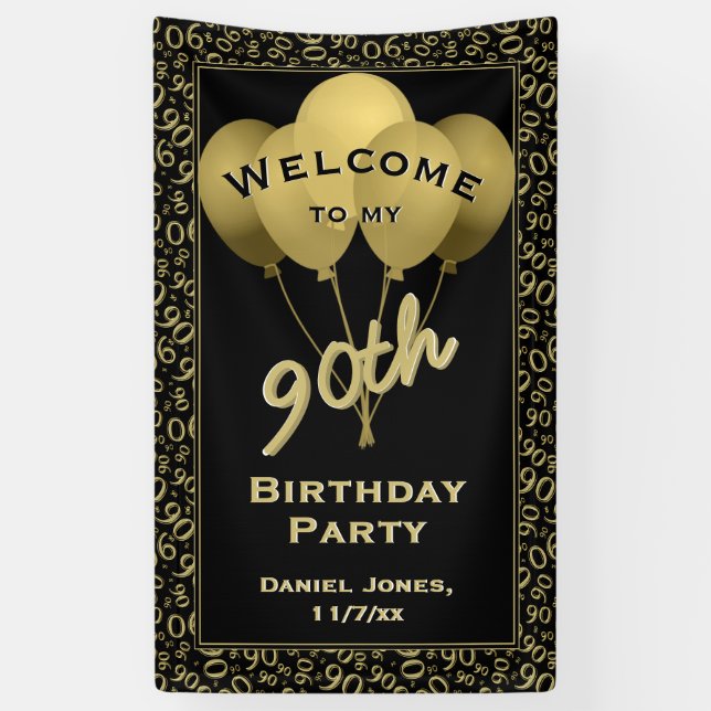Welcome to my 90th Birthday Party - Gold/Black Banner (Vertical)