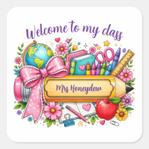 Welcome to my class personalized teacher pencil square sticker