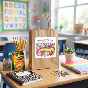 Welcome to my class personalized teacher pencil square sticker