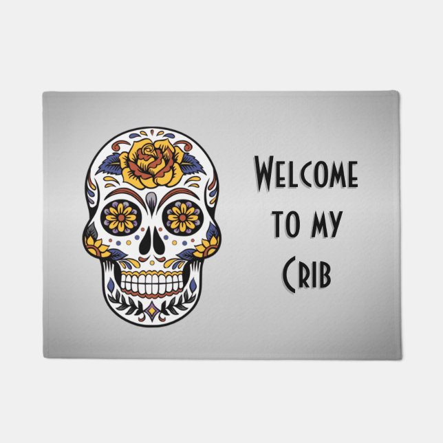 Welcome to My Crib Sugar Skull Doormat (Front)