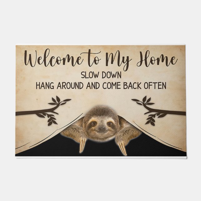 Welcome To My House Sloth Mat, Lazy Sloth Doormat (Front)