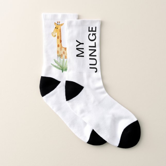 Welcome to My Jungle Custom Text Cat Giraffe Socks (Pair)