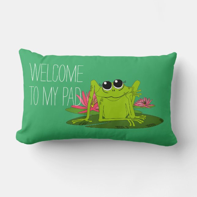 Welcome To My Pad Frog Lilypad Accent Pillow (Front)