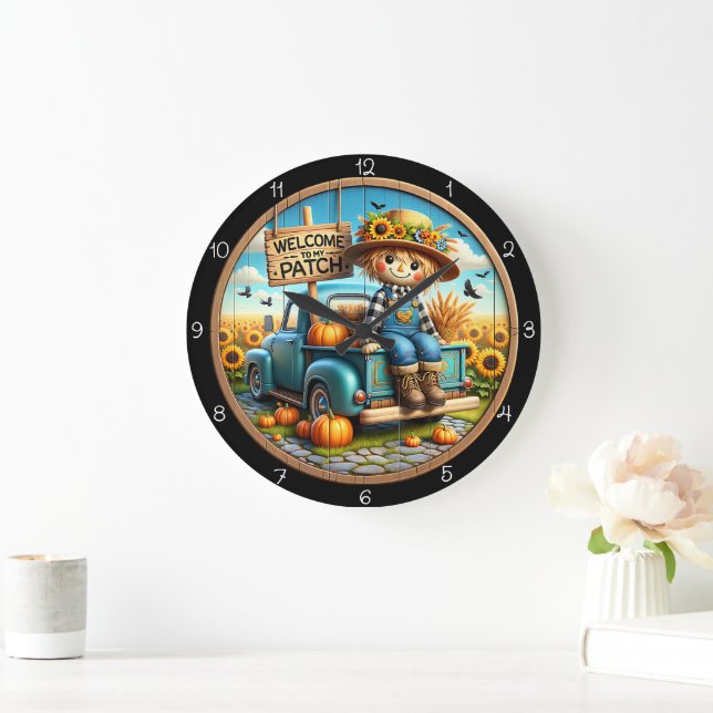Welcome To My Patch Scarecrow  Large Clock (Home)