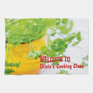 Welcome to Name’s Cooking Class Herb Art Kitchen Towel