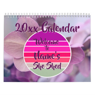 Welcome to Name's She Shed 20xx Retro Sunset Calendar