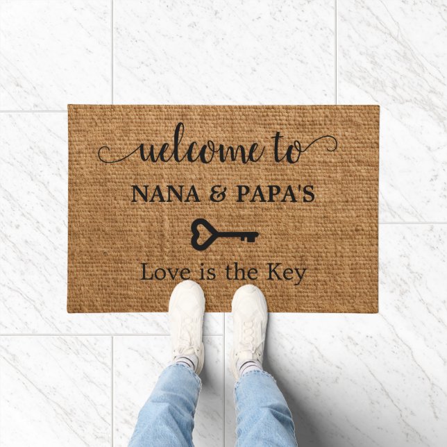 Welcome to Nana & Papa's House : Love is the Key Doormat (Indoor)