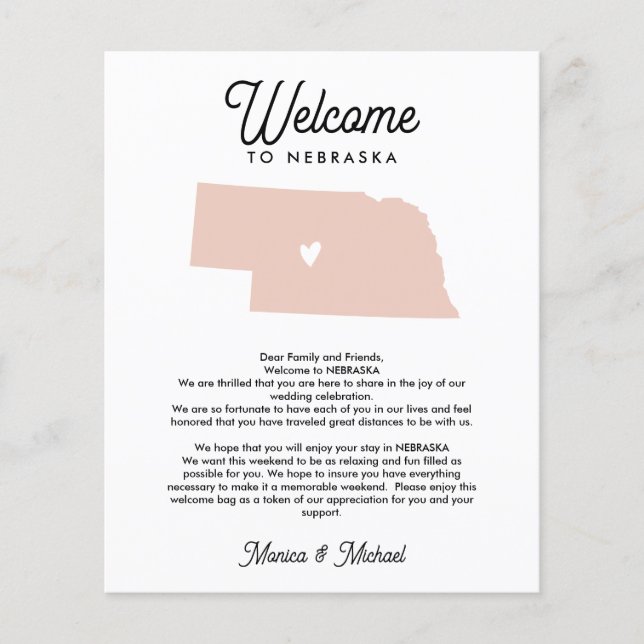 Welcome TO NEBRASKA Letter & Itinerary ANY COLOR (Front)