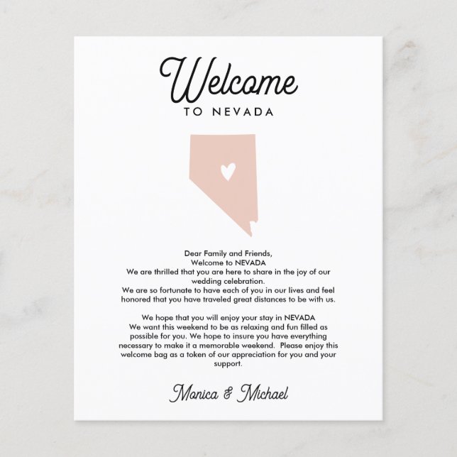 Welcome TO NEVADA Letter & Itinerary ANY COLOR (Front)
