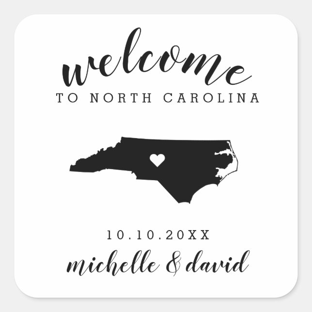 Welcome to North Carolina | Wedding custom favour Square Sticker (Front)