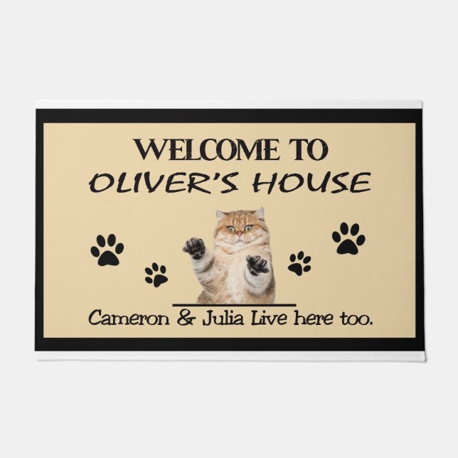 Welcome To Oliver’s House Cat Live Here Too Doormat (Front)