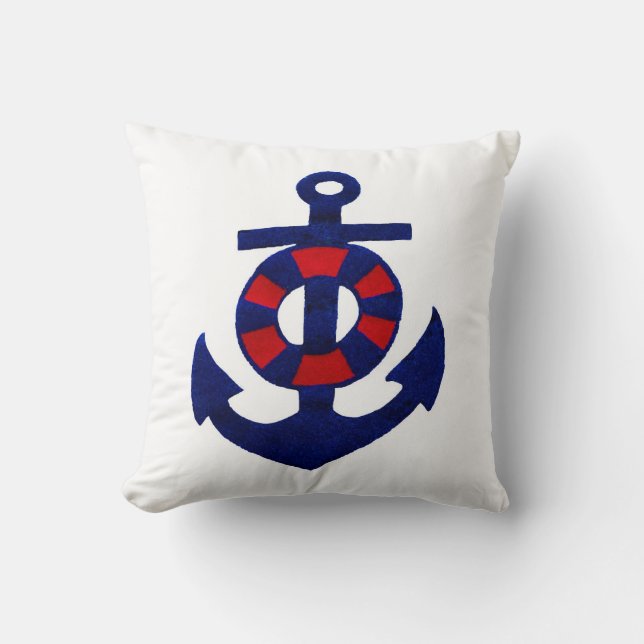 Welcome to our Beach House Anchor Throw Pillow (Front)