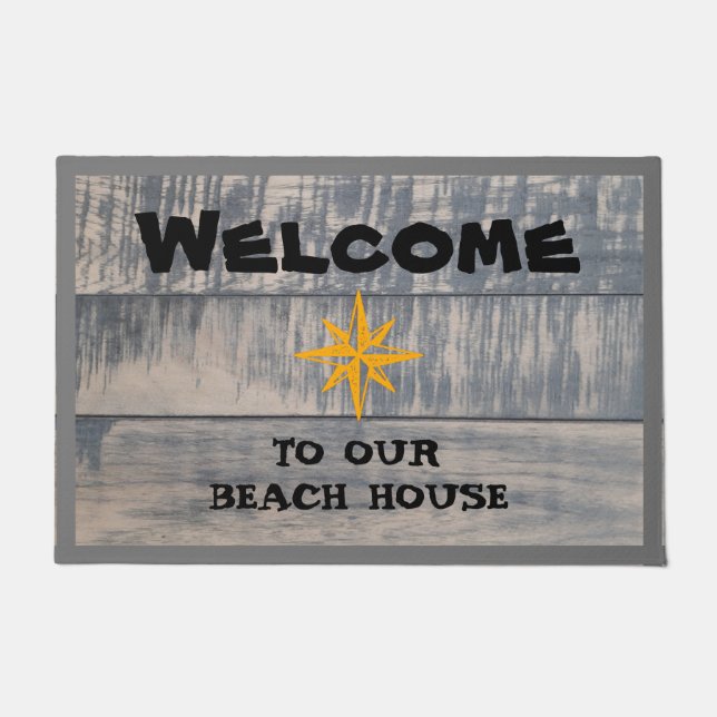 Welcome To Our Beach House Nautical Star Grey Doormat (Front)