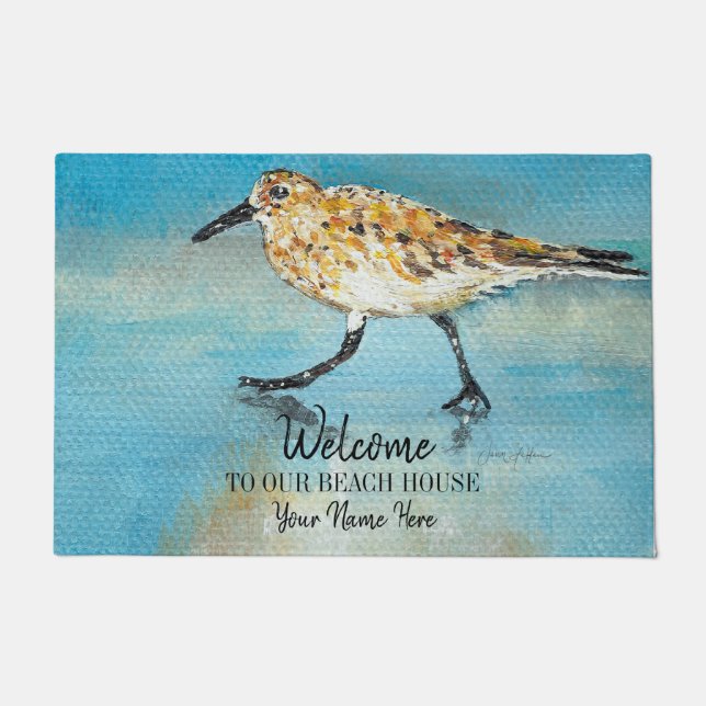 Welcome To Our Beach House Sandpiper Personalized Doormat (Front)