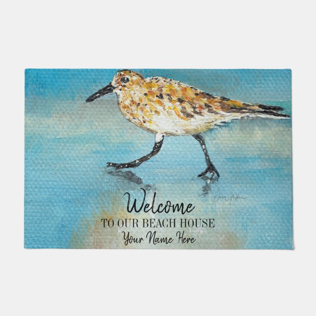 Welcome To Our Beach House Sandpiper Personalized Doormat (Front)