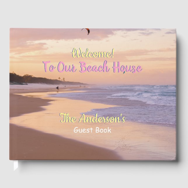 Welcome To Our Beach House, Sunset Beach Scene Guest Book (Front)