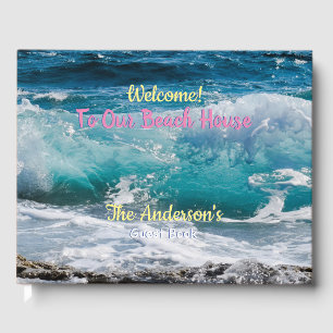 Welcome To Our Beach House, Teal Ocean Waves Guest Book