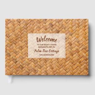 Welcome to our Beach House Woven Palm Leaf Mat Guest Book
