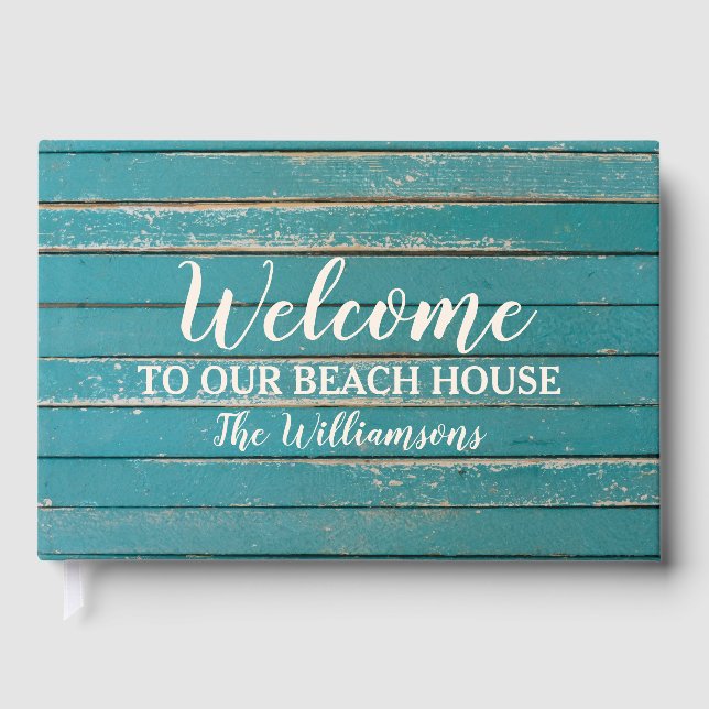 Welcome to our Beach Lake House Rustic Wood Guest Book (Front)