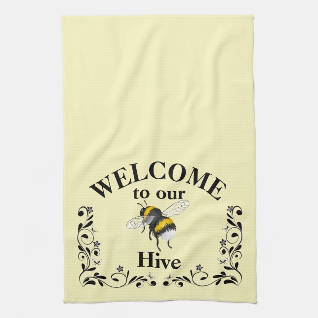 Welcome to our bee hive  classic  kitchen towel (Vertical)