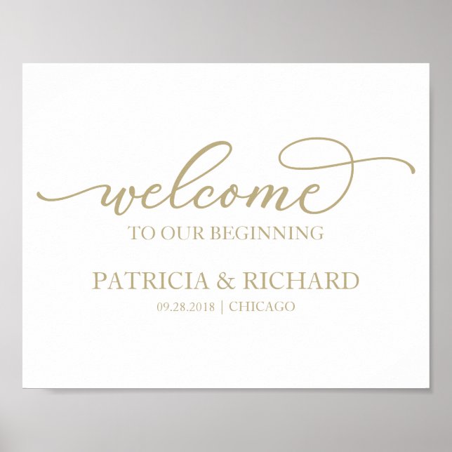 Welcome To Our Beginning Chic Gold Script Poster (Front)